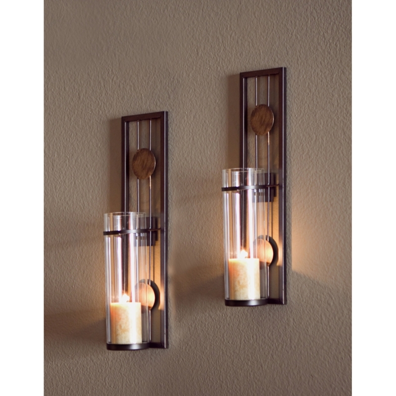 Contemporary Metal Sconces with Antique Patina Medallions