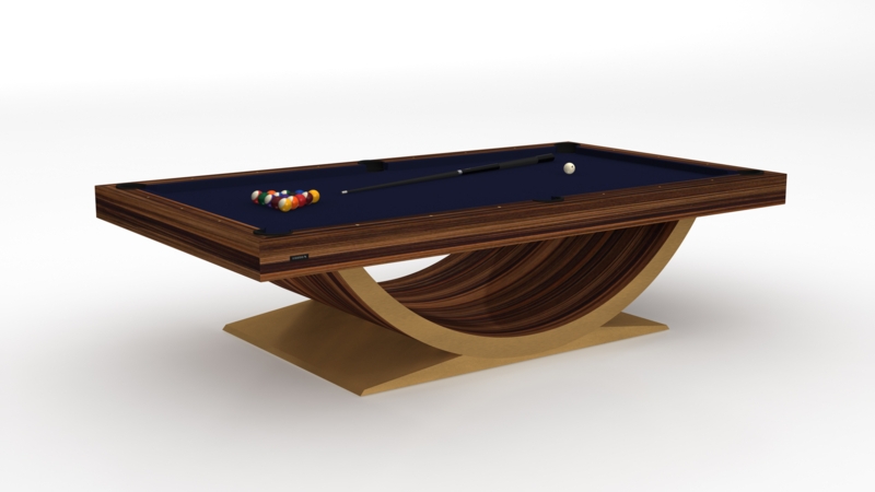 Contemporary Pool Table with Sculptural Crescent Base and Veneer