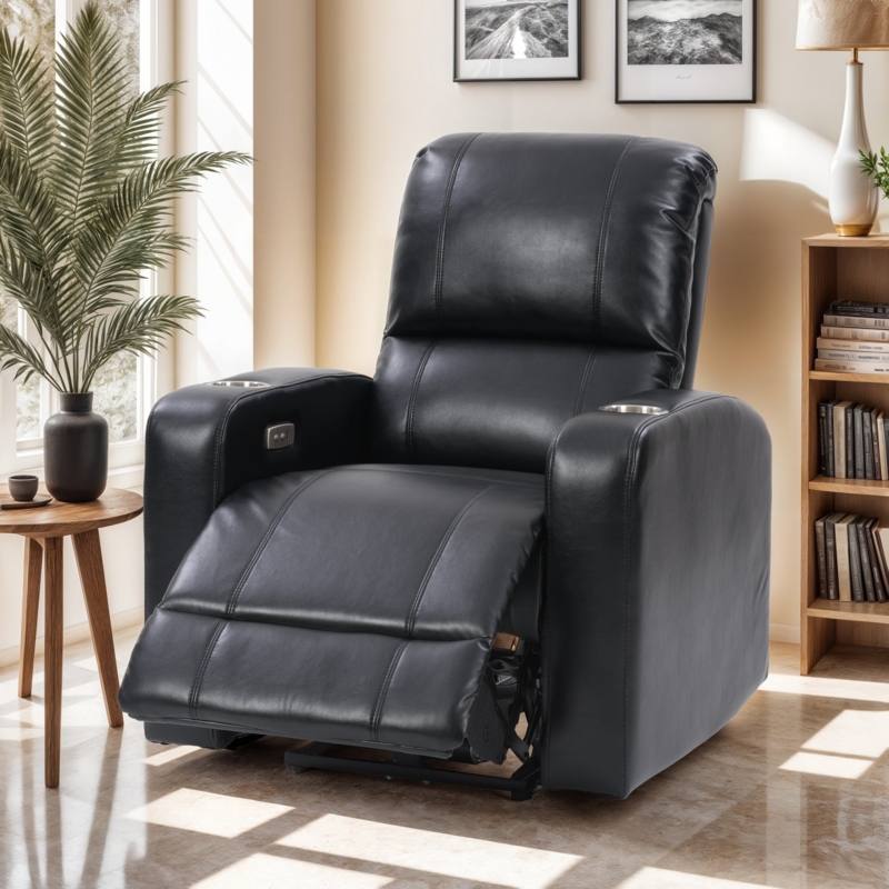 Contemporary Power Recliner Chair with Integrated Cup Holders