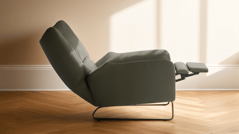 Contemporary Recliner Chair Olive Green Metal Sled Base