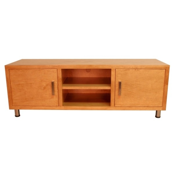 Contemporary TV Stand Light Wood Low Profile Base Dual Side Storage