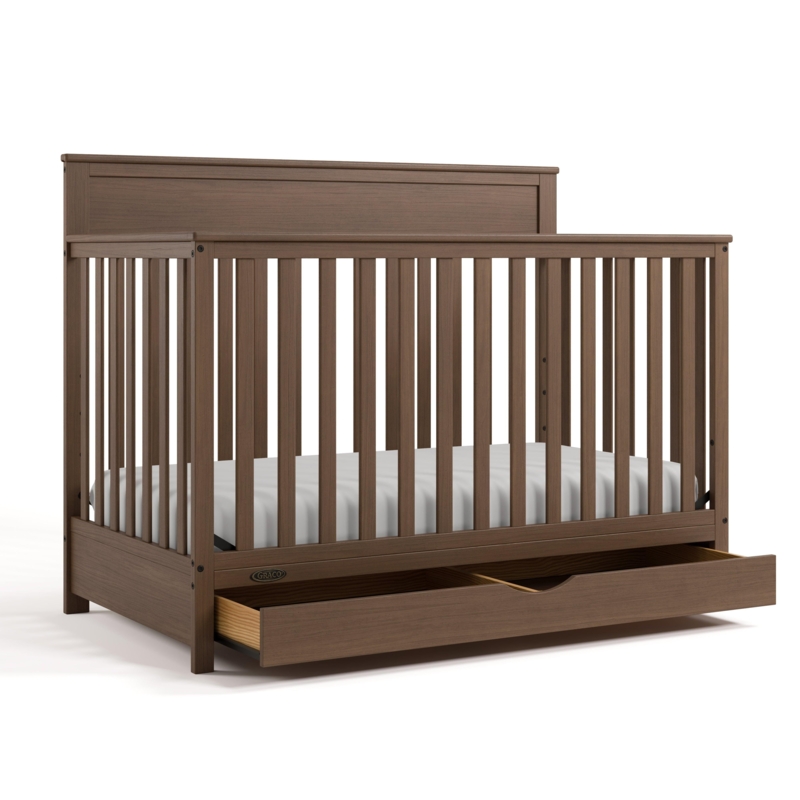Convertible Crib Driftwood Brown Textured Grain 5-In-1 Nursery Bed