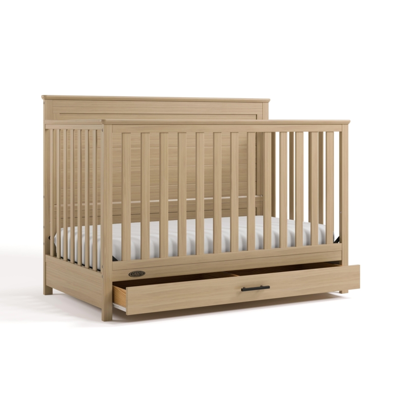 Convertible Crib Driftwood Finish Solid Backboard Modern Rustic Style