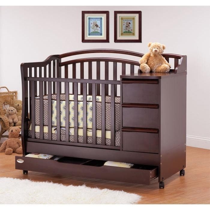 Convertible Crib Espresso Brown Integrated Dresser Dark Wood Nursery