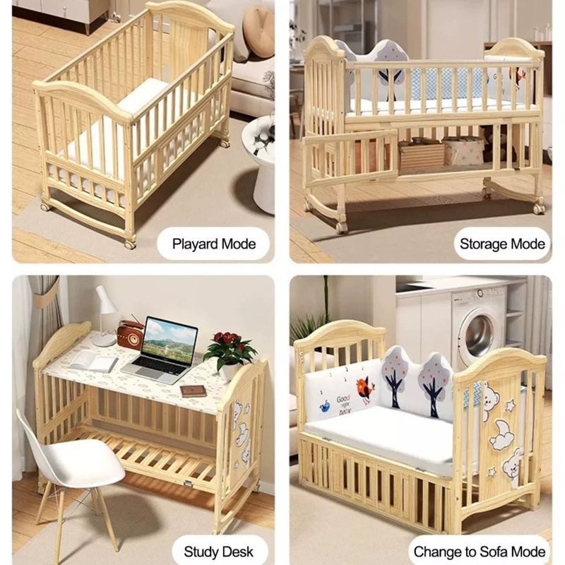 Convertible Crib Light Natural Wood Study Desk Conversion 4-In-1