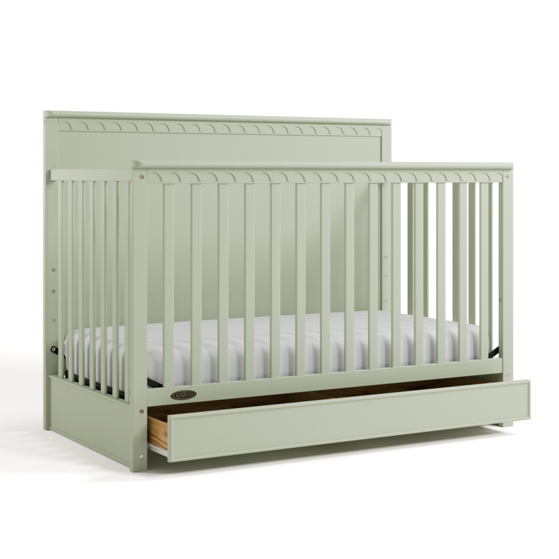 Convertible Crib Sage Green Scalloped Headboard Cottage Style Baby Bed