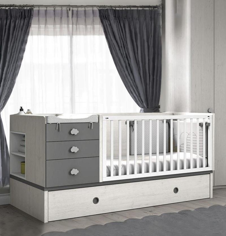 Convertible Crib Whitewashed Wood Cloud Pulls Scandinavian Style