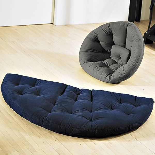 Convertible Futon Chair Navy Blue Button Tufted Semi Circular Shape