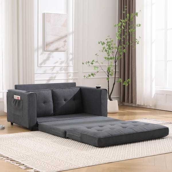 Convertible Sleeper Loveseat with Built-in Cup Holder and Side Pocket