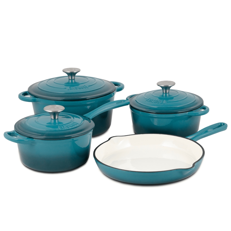 Cookware Set featuring Glossy Teal Gradient Finish and Polished Knobs