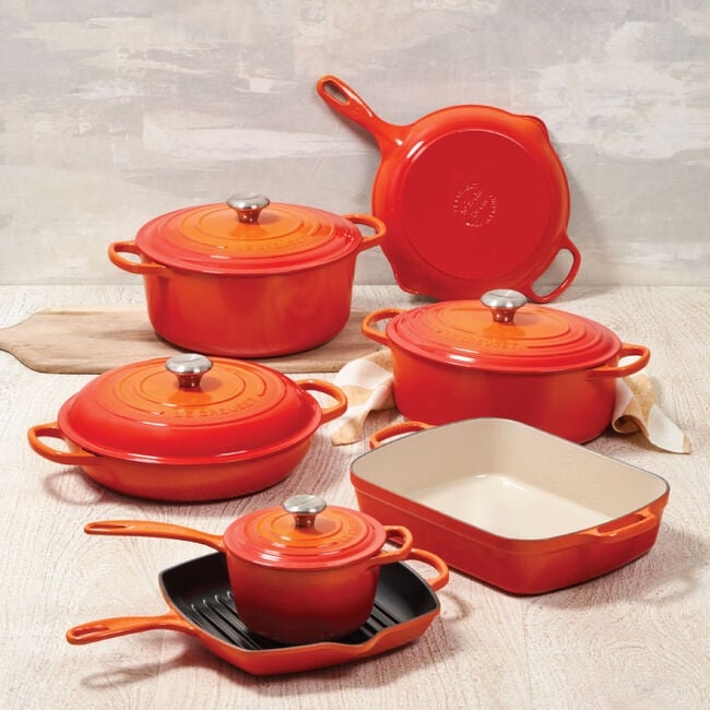 Cookware Set in Vibrant Orange Gradient with Stainless Steel Knobs