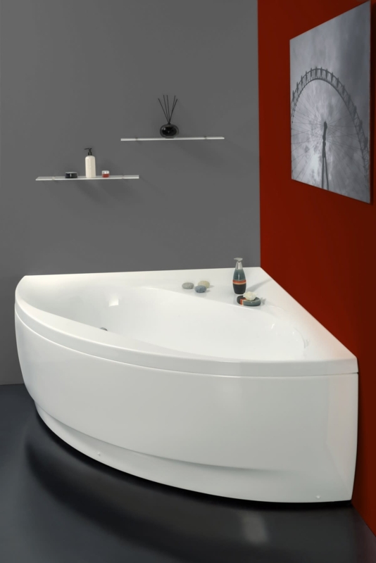 Corner Acrylic Bathtub with Integrated Deck & Glossy Finish