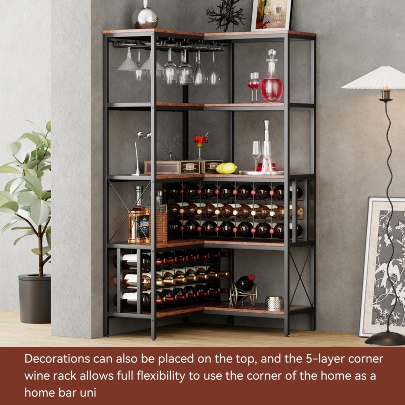 Corner Bar Cabinet L-Shaped Industrial with X-Brace Support