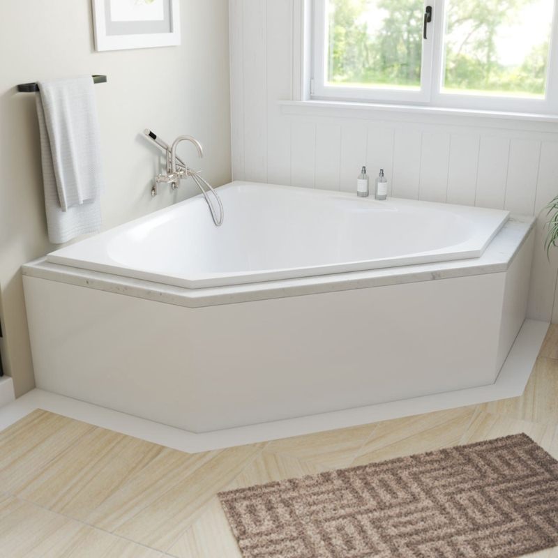 Corner Bathtub with Unique Pentagonal Apron Design