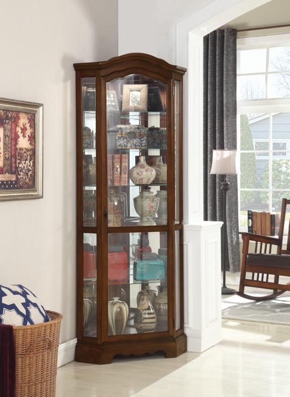Corner Curio Cabinet Arched Top Walnut Brown Traditional Display