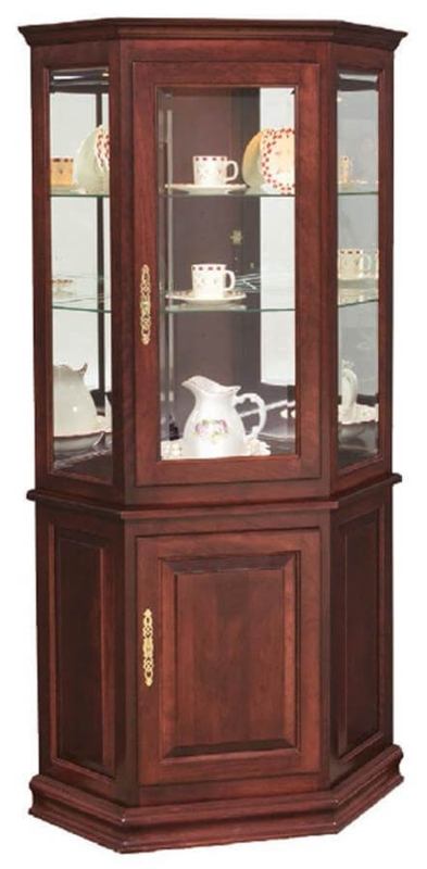 Corner Curio Cabinet Canted Corner Design Amish Made Reddish Brown