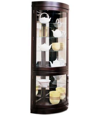 Corner Curio Cabinet Espresso Split Level Door Curved Front Lighted