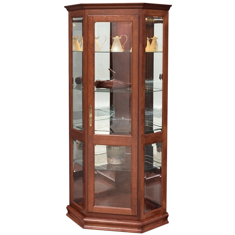 Corner Curio Cabinet Ornate Hardware Reddish Brown Traditional Case