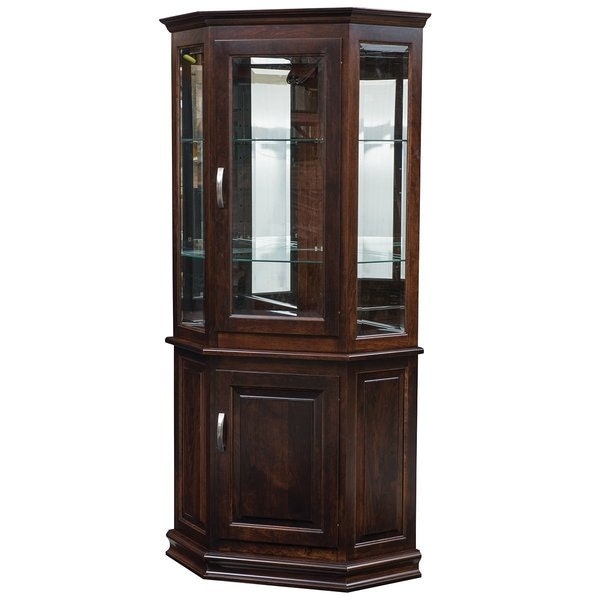 Corner Curio Cabinet Solid Base Storage Espresso Amish Made Display