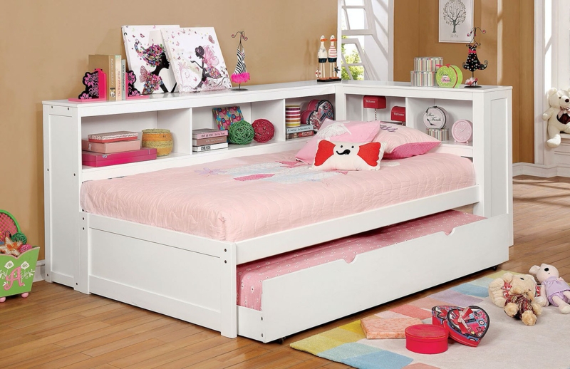 Corner Daybed Configuration with Cubby Storage, Trundle & Recessed Pulls