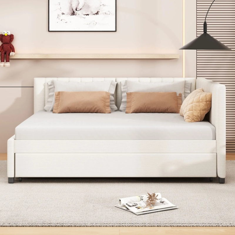 Corner Daybed with Vertical Channel Tufting and Casters