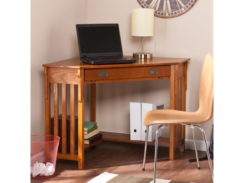 Corner Desk Featuring Slatted Sides and Single Drawer