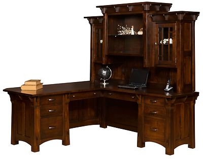 Corner Desk with Integrated Hutch and Mission Style Corbels
