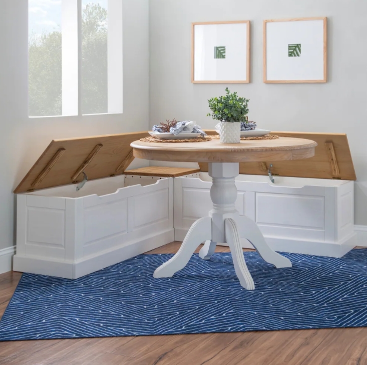 Corner Dining Storage Bench For Kitchen Table Pc White Natural Wood Top  Breakfast Nook Corner Booth