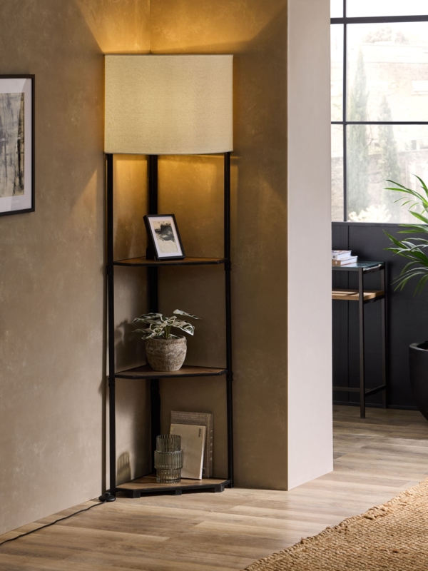 Corner Floor Lamp: Triangular Shade, Space Saving Design, Modern Industrial