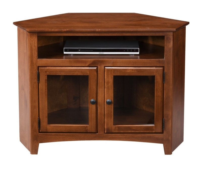 Corner TV Console Shaker Style Arched Apron Glass Door Storage