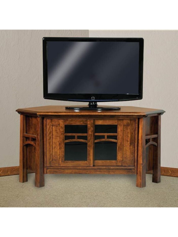 Corner TV Stand Craftsman Style Sliding Glass Doors Arched Overlays