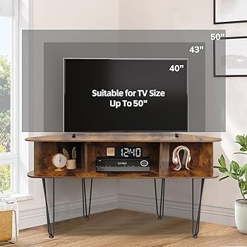 Corner TV Stand Industrial Style Walnut Wood Three Compartments