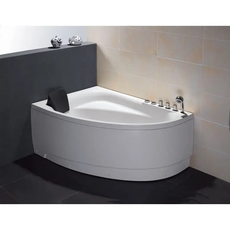Corner Whirlpool Bathtub with Jets & Black Headrest
