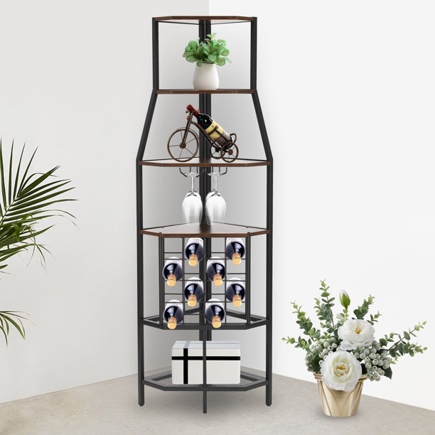 Corner Wine Rack Freestanding Industrial with 10 Bottle Grid