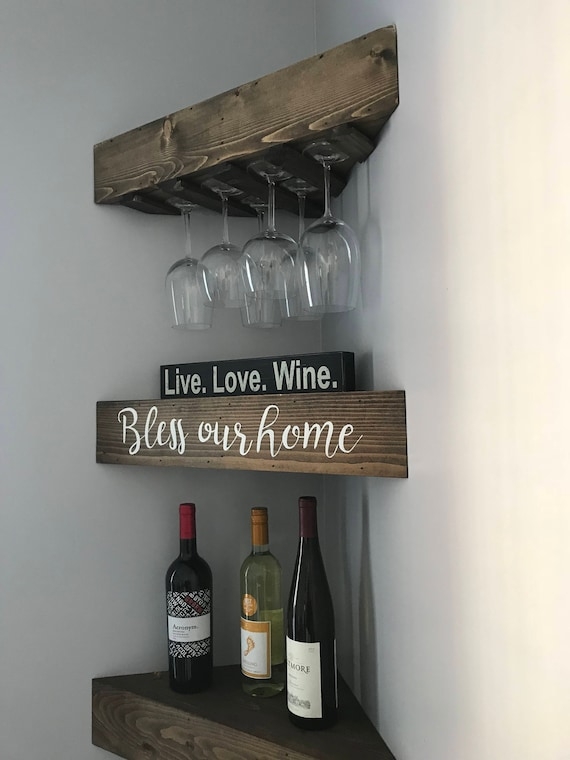 Corner Wine Rack Rustic Farmhouse Floating Wall Mounted