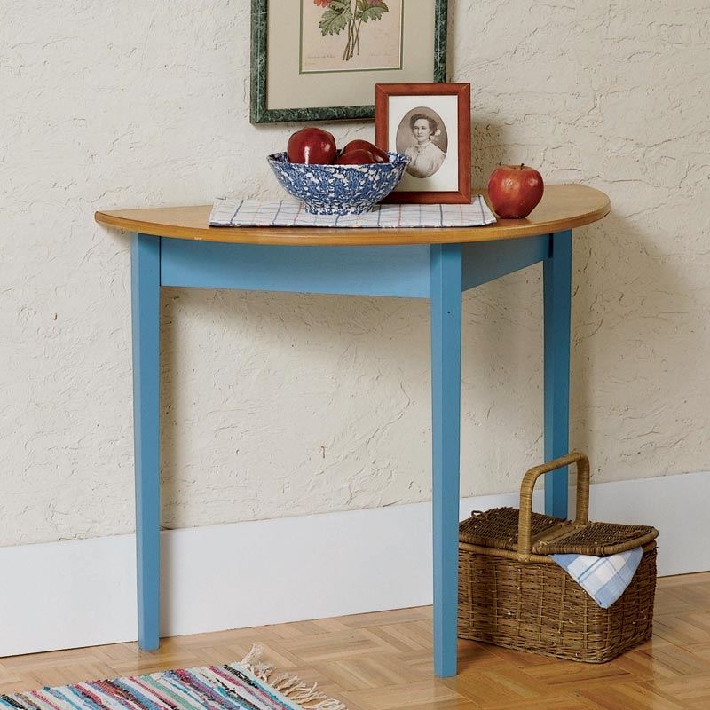 Cottage Core Demilune Console Table with Sky Blue Painted Base