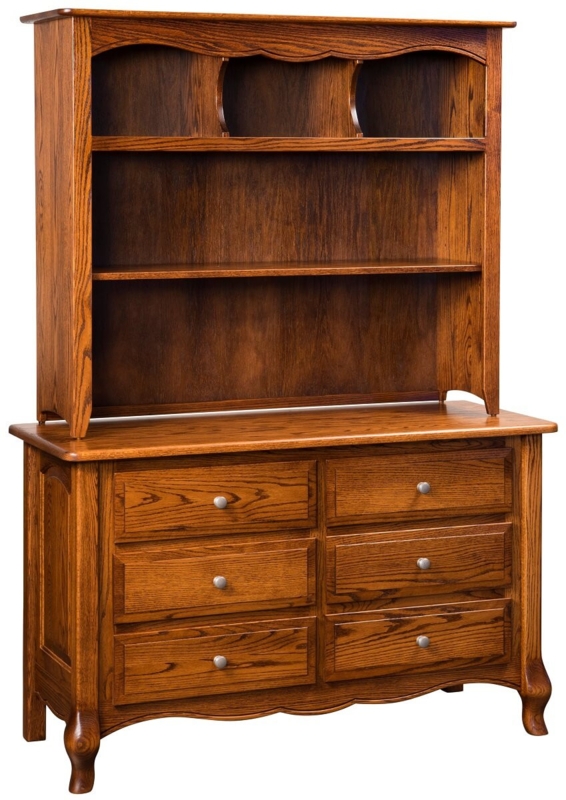 Cottage Style Hutch Dresser with Scalloped Skirt and Cabriole Legs