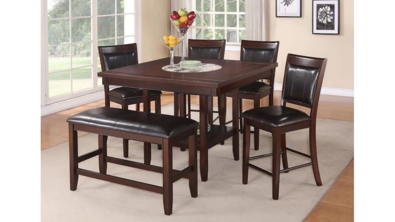 Counter Dining Set: Espresso Brown, Square Table, Built-in Shelf