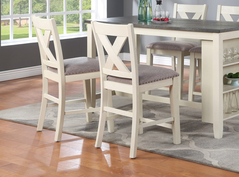 Counter Height Dining Set Antique White X-Back Side Storage Table