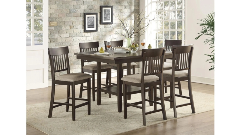 Counter Height Dining Set, Dark Brown with Storage Shelf Base