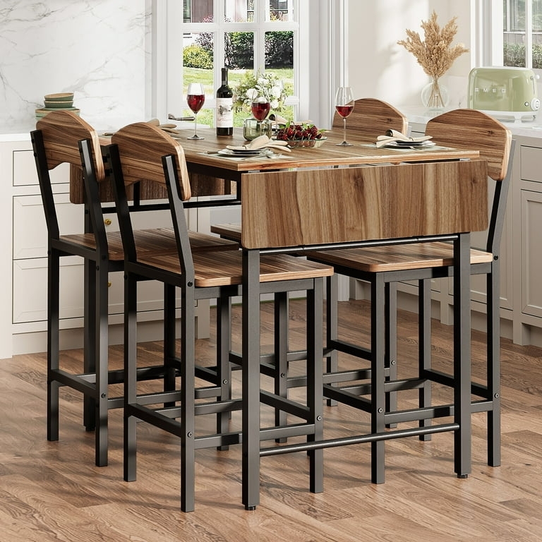 Counter Height Dining Set Drop Leaf Extension Tuck Under Design