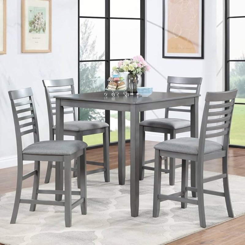 Counter Height Dining Set Grey Ladder Back Chairs Upholstered Seats