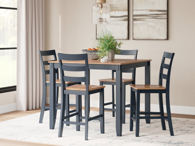 Counter Height Dining Set Navy Blue Frame Two Tone Farmhouse Style
