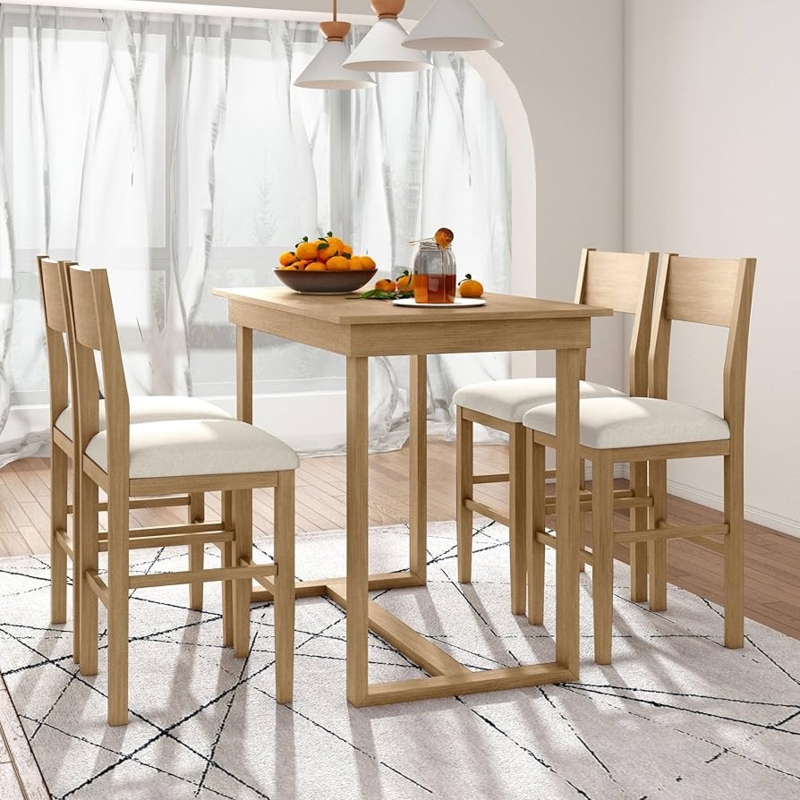 Counter Height Dining Set Trestle Base Padded Ladder Back