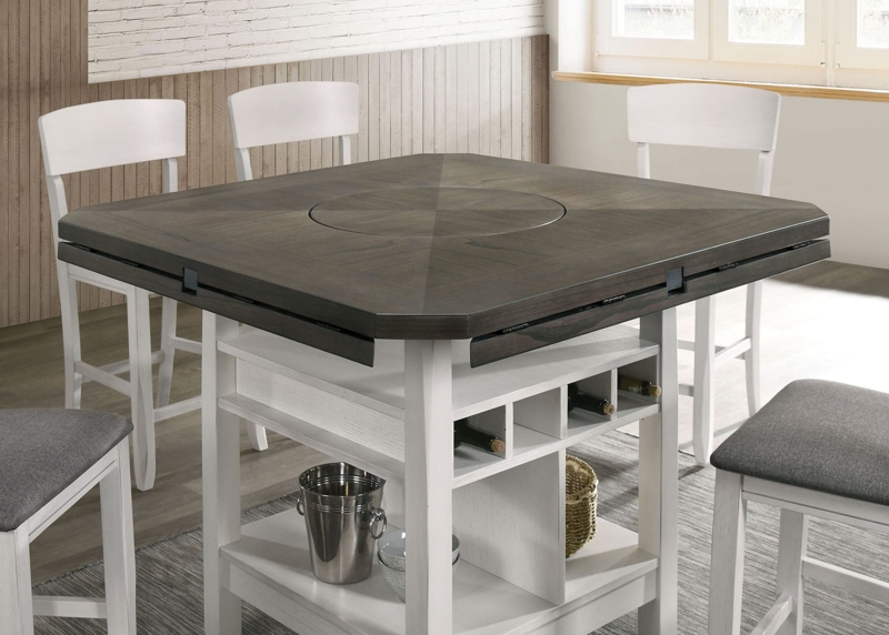 Counter Height Dining Set with Lazy Susan Insert and Wine Rack Base
