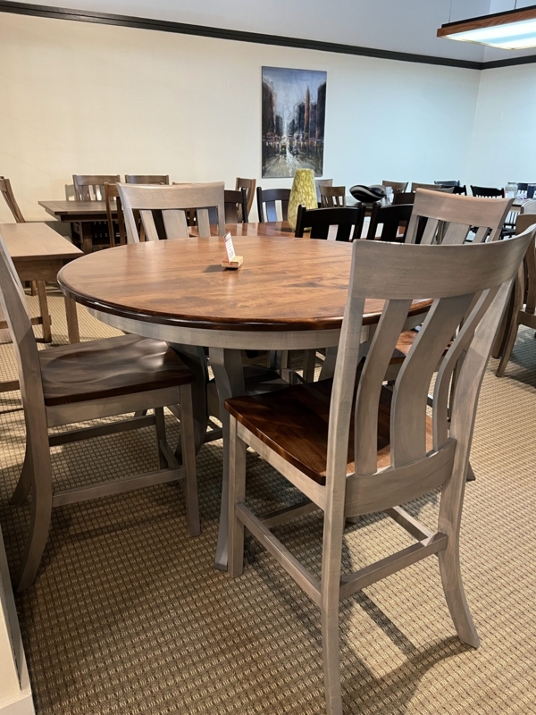 Counter Height Set Amish Style Round Tabletop Washed Gray Two Tone