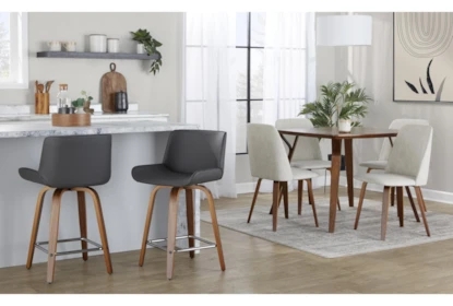 Counter Height Swivel Stools with Square Chrome Footrest, Grey Seat