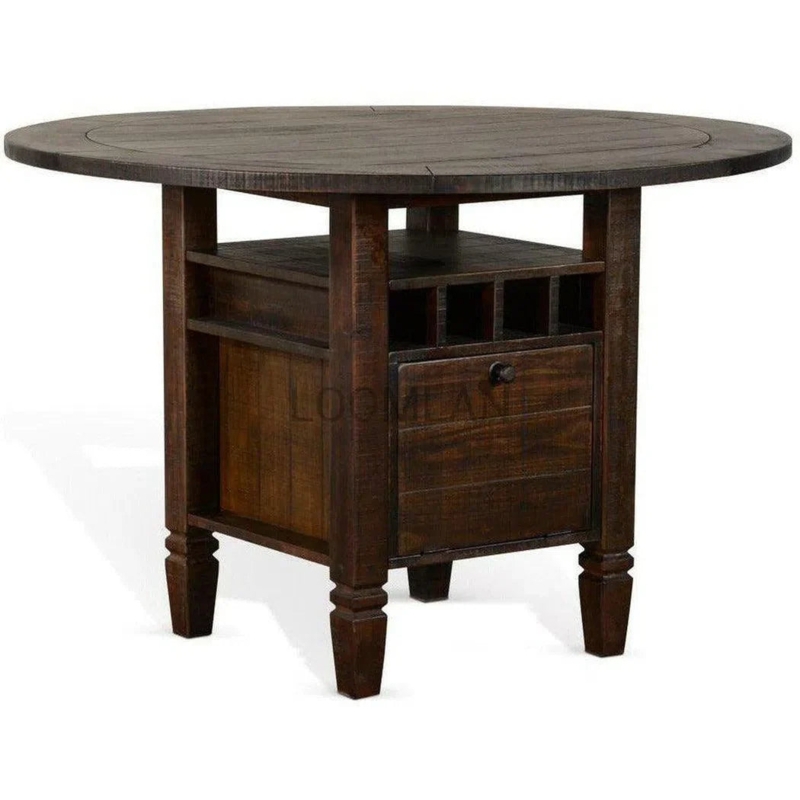Counter Height Table: Round Counter Table Wine Rack with Notched Feet
