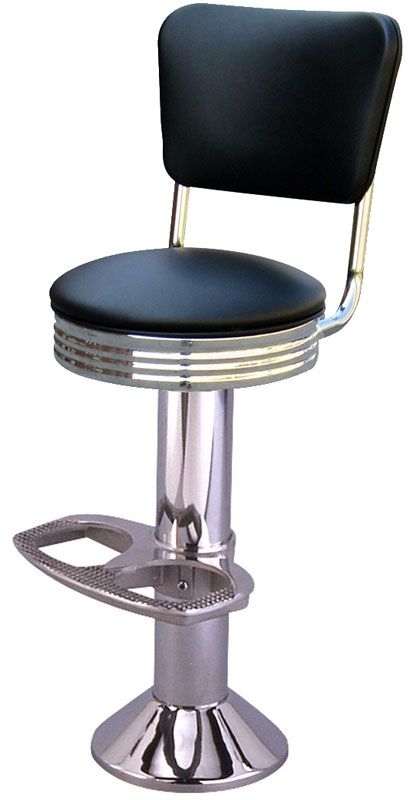 Counter Stool Black Vinyl Chrome Double Loop Footrest Trumpet