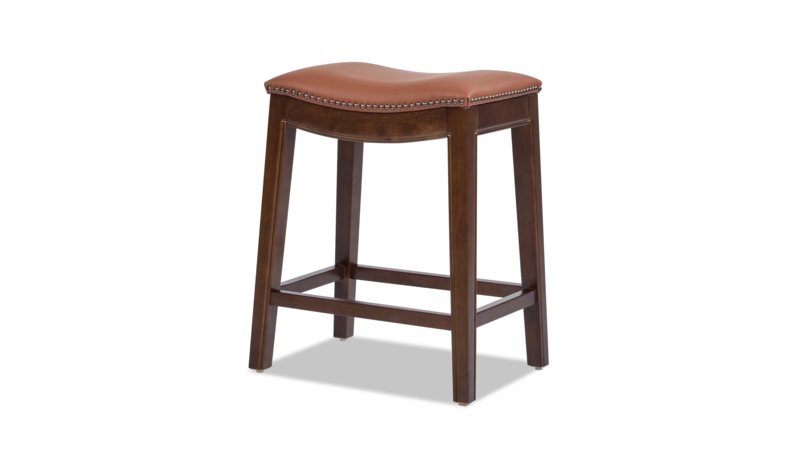 Counter Stool Bourbon Brown Leather Saddle Seat Nailhead Trim